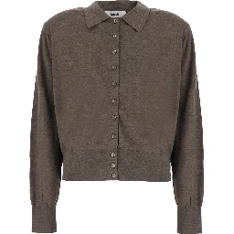 BOSTON brown Cardigan with classic collar and button closure in wool for women