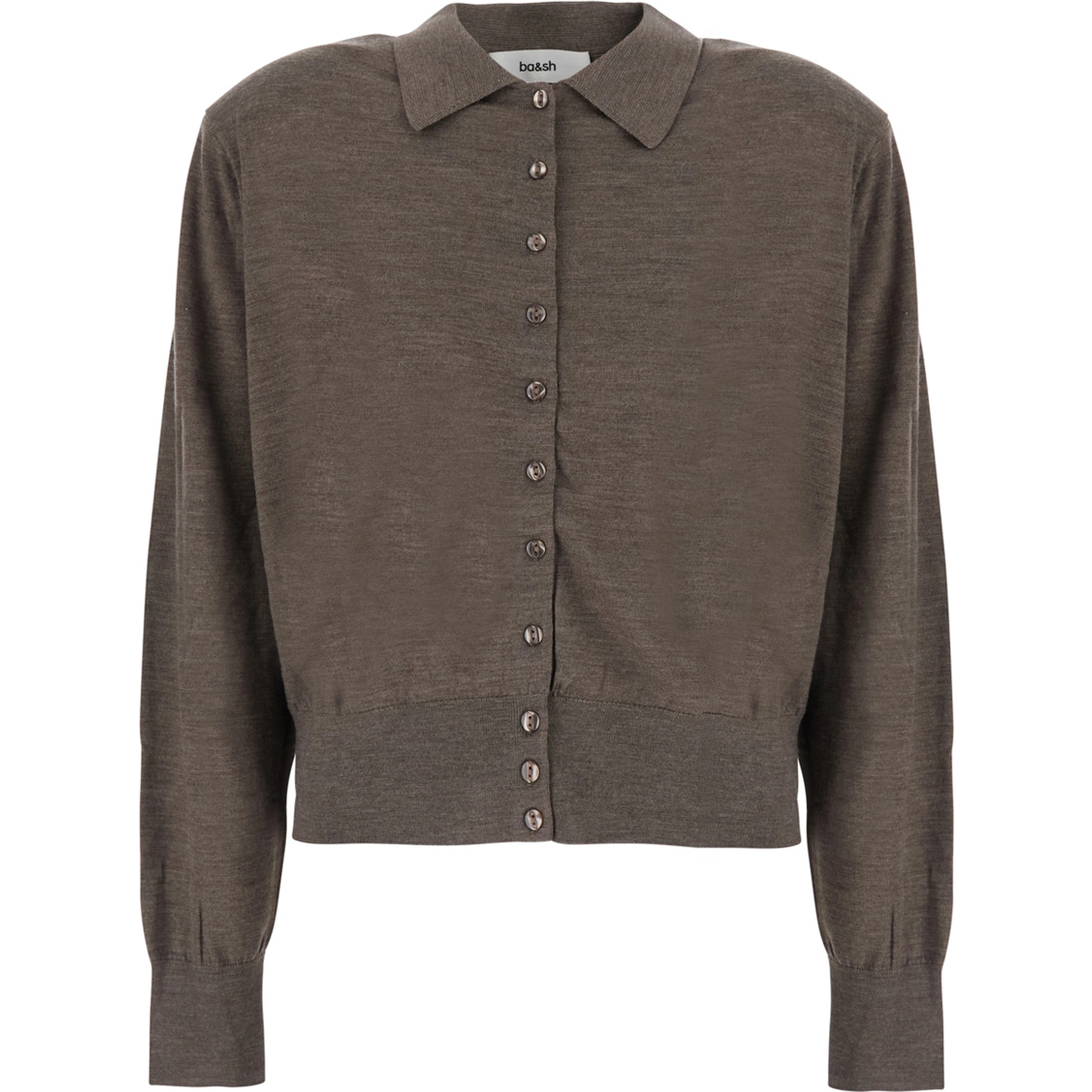 BOSTON brown Cardigan with classic collar and button closure in wool for women