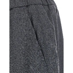 Gray pants with elasticized drawstring waist in wool for men