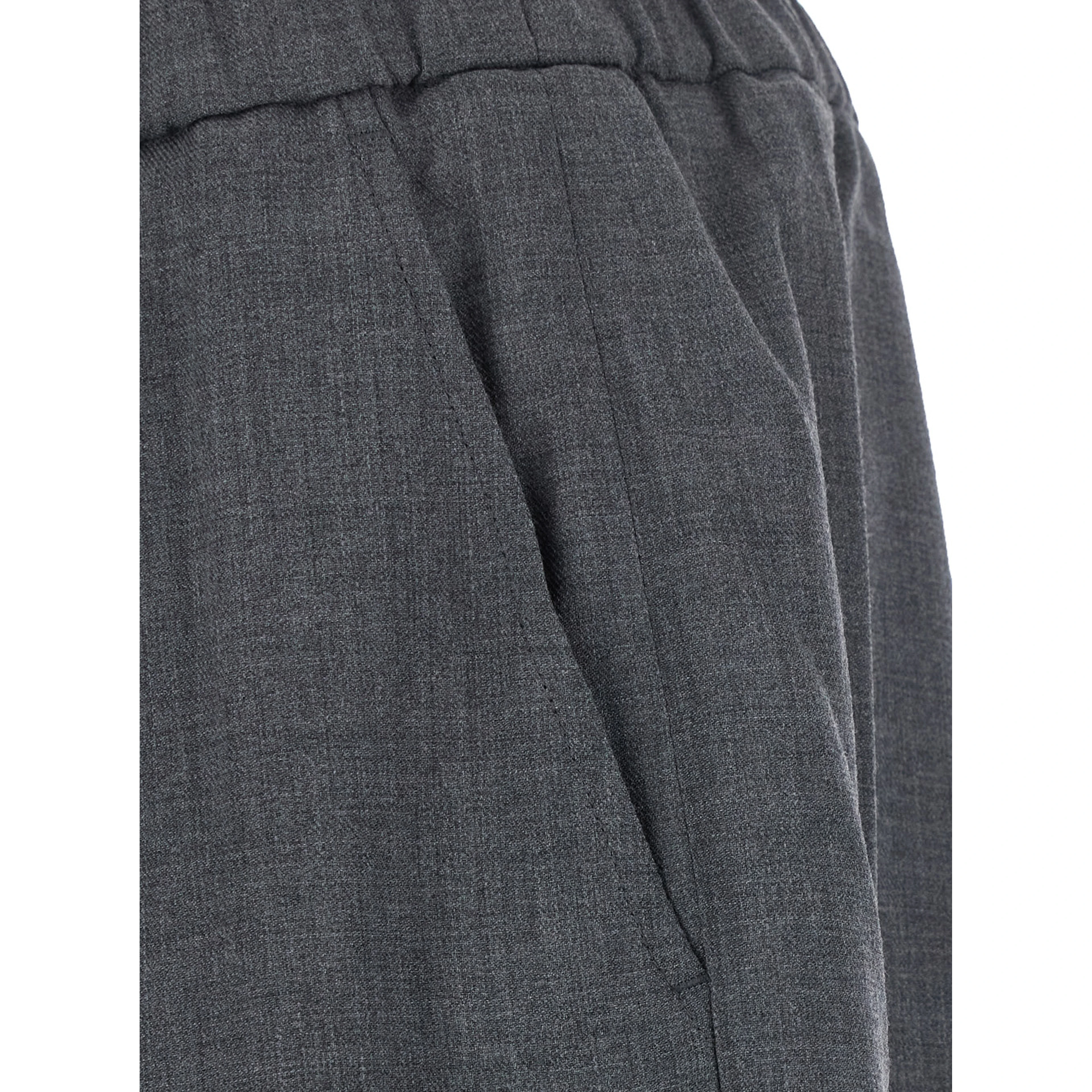 Gray pants with elasticized drawstring waist in wool for men