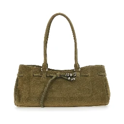 Grandma Used green Shoulder bag with adjustable strap on the front in suede for women