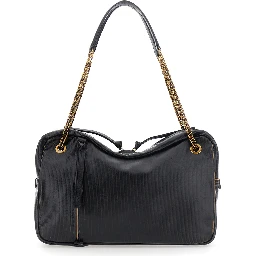 Dolce Large black Crossbody bag with metallic logo on the front in textured leather for women