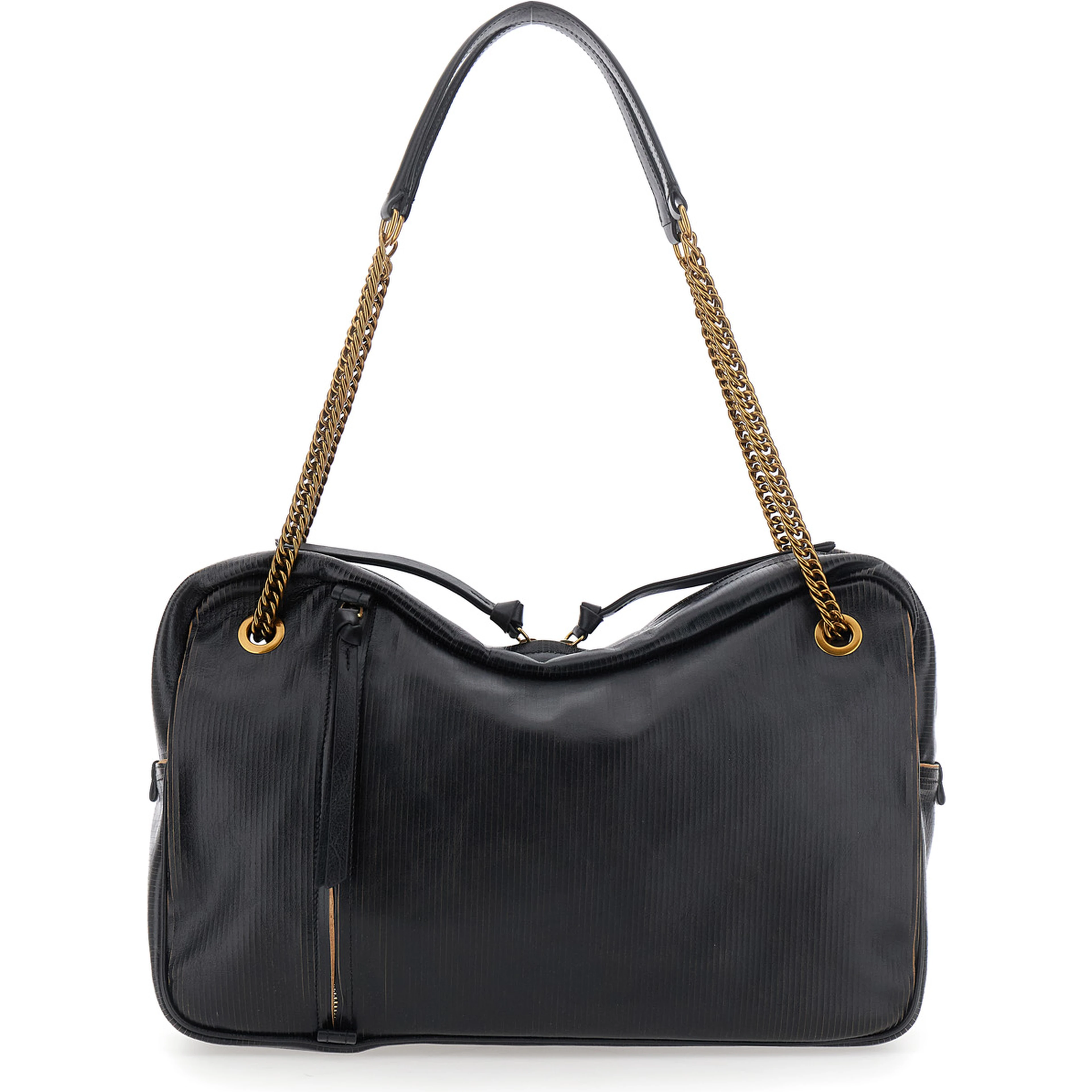 Dolce Large black Crossbody bag with metallic logo on the front in textured leather for women
