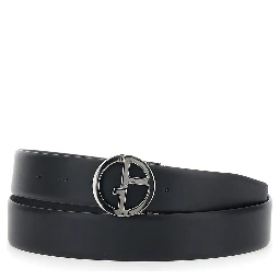 Black reversible belt with metal logo buckle in leather men