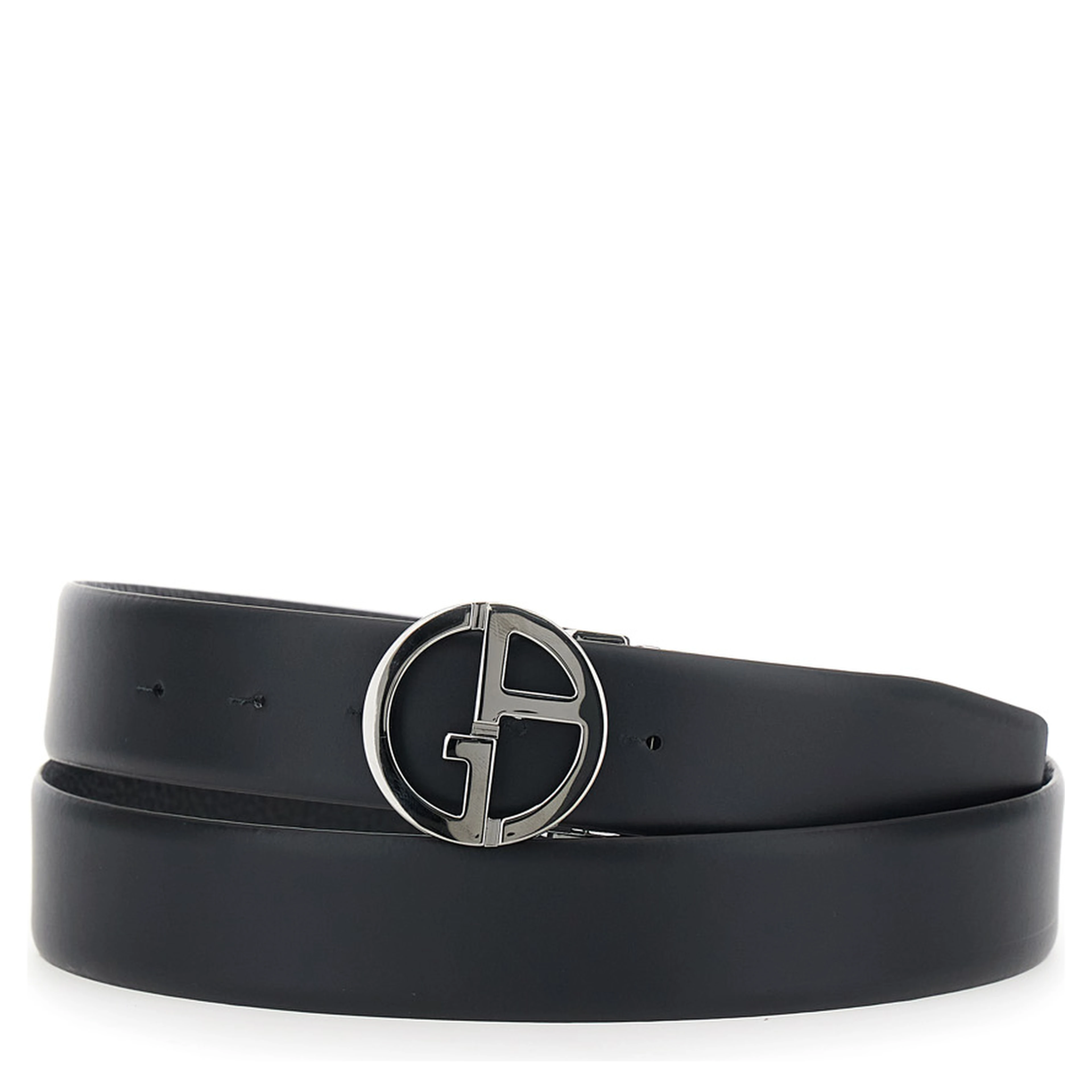 Black reversible belt with metal logo buckle in leather men