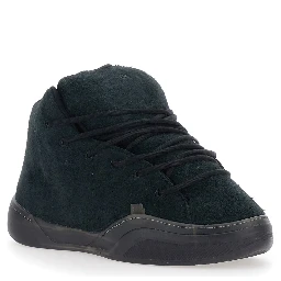 Mid Vamp Black sneakers with front laces in suede for men