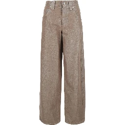 Beige jeans with faded effect and logo patch on the back in denim for women