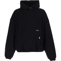 black Hoodie with logo details on front and back in cotton for men