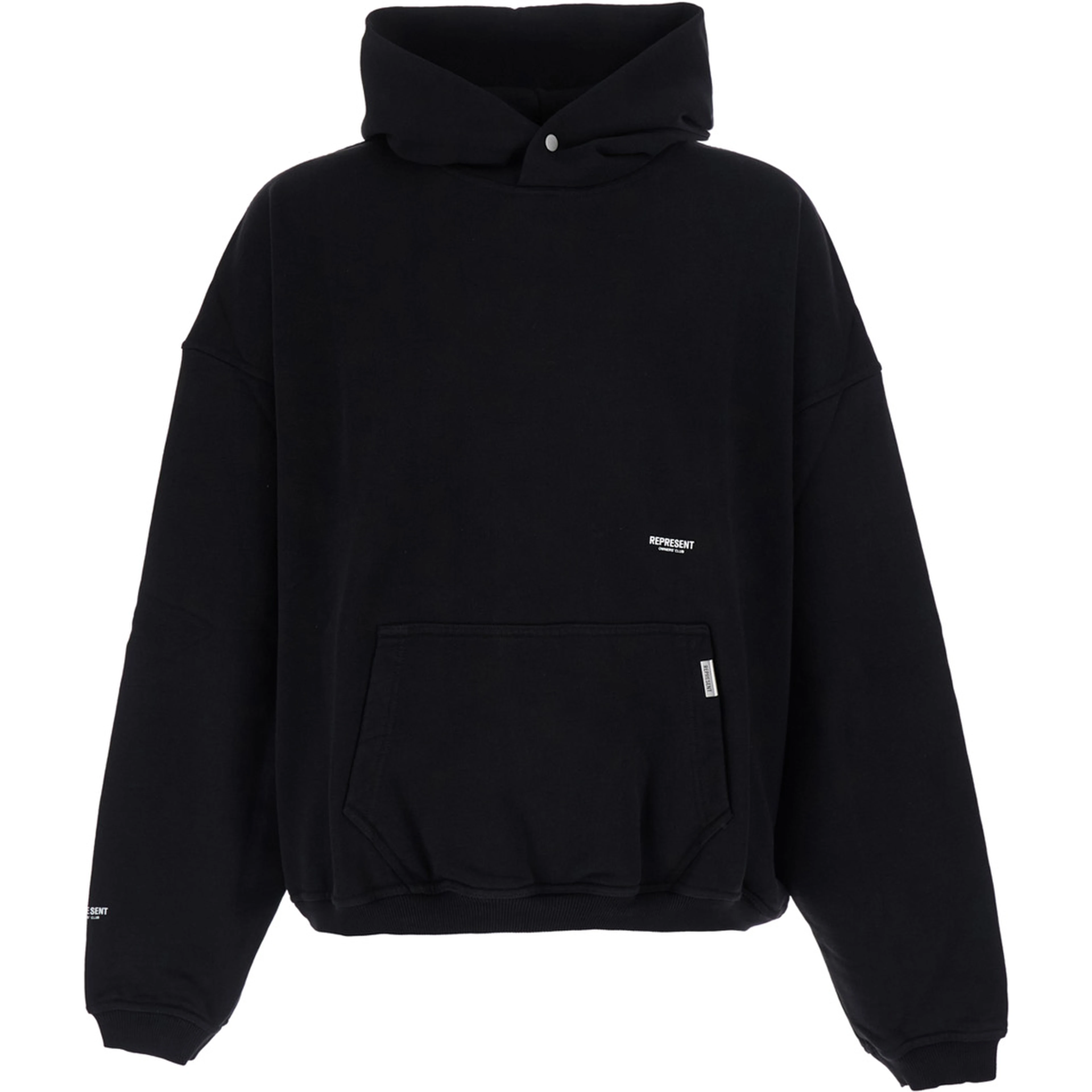 black Hoodie with logo details on front and back in cotton for men