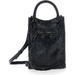 Le City Black  Shoulder Bag with Adjustable and Removable Strap and Zip Pocket on the Front in Leather for Women