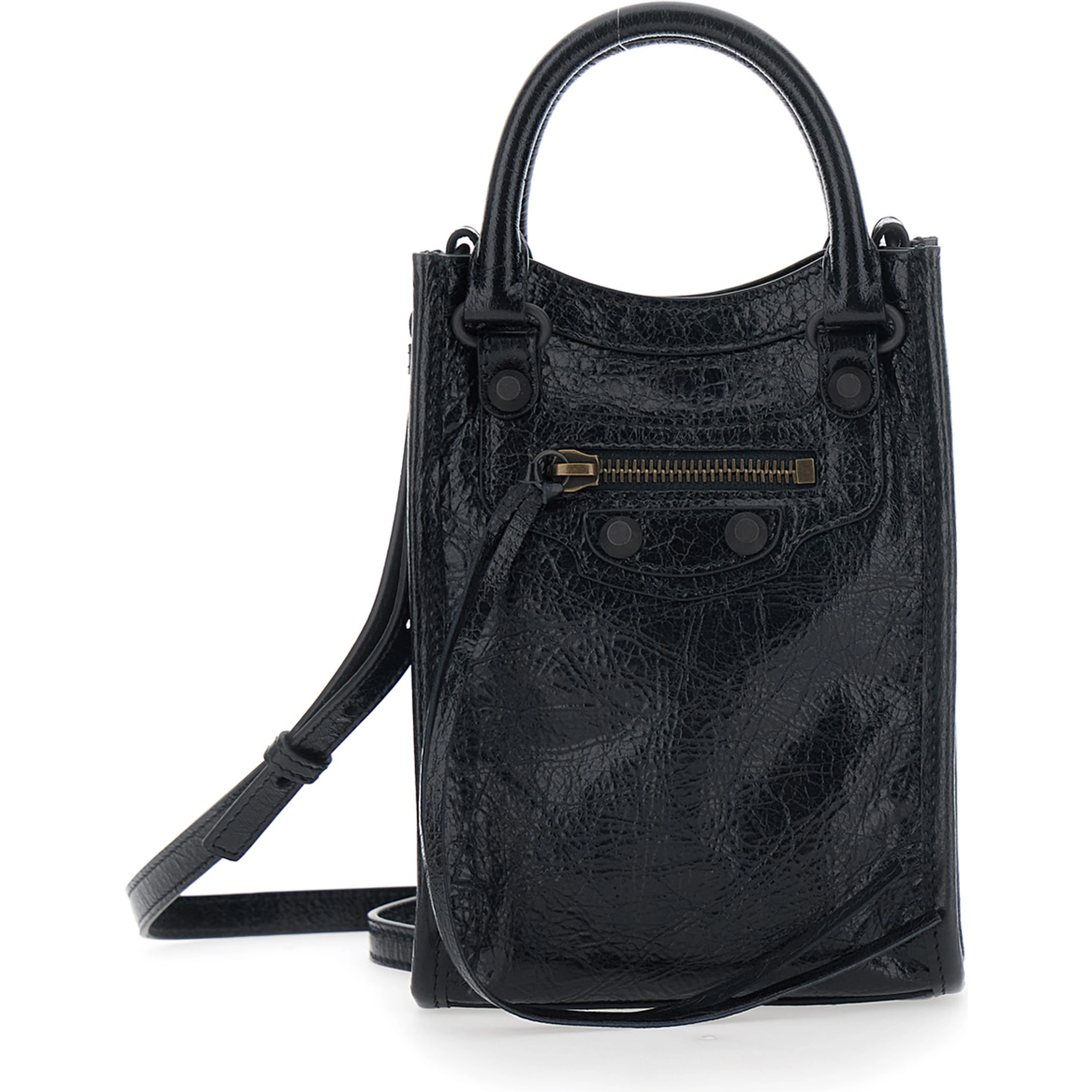 Le City Black  Shoulder Bag with Adjustable and Removable Strap and Zip Pocket on the Front in Leather for Women