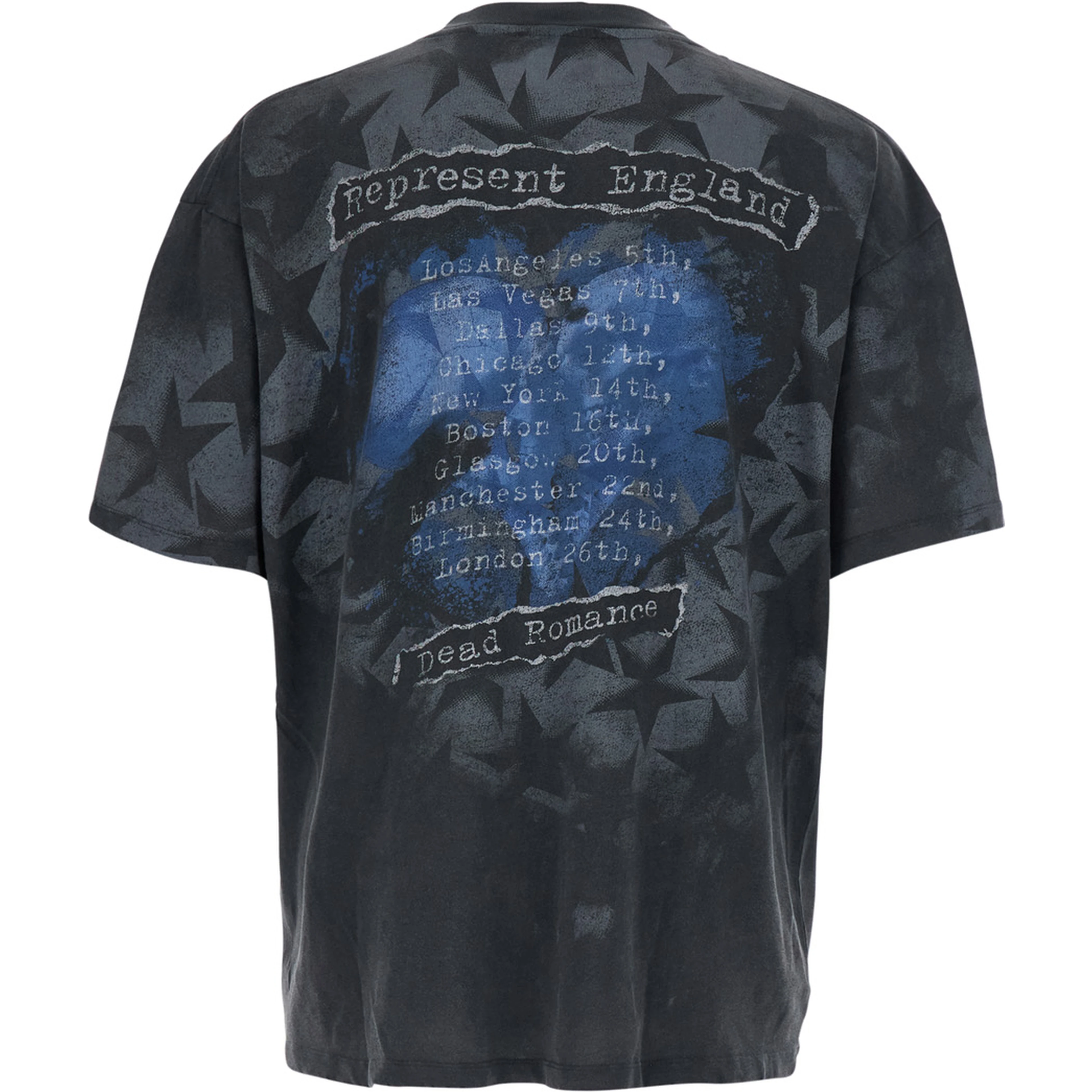 Romance Black Crew Neck T-shirt with Maxi Print on Front and Back and Faded Design in Cotton for Men