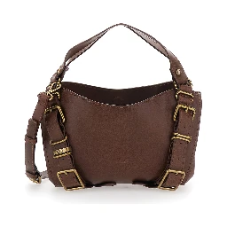 D-One Brown Shoulder bag with logo on the front and decorative straps with buckles in leather for women