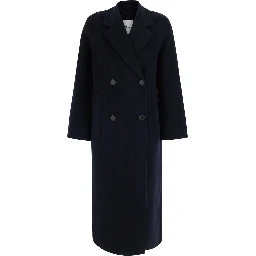 Clara Blue Double-breasted coat with Notched revers and long sleeves in Wool Woman