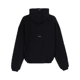 black Hoodie with logo details on front and back in cotton for men