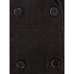 brown Double-breasted coat with wide lapels in suede woman