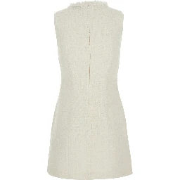 White Sleeveless Mini Dress with V-neck and Jewel Buttons in Tech Fabric for Women