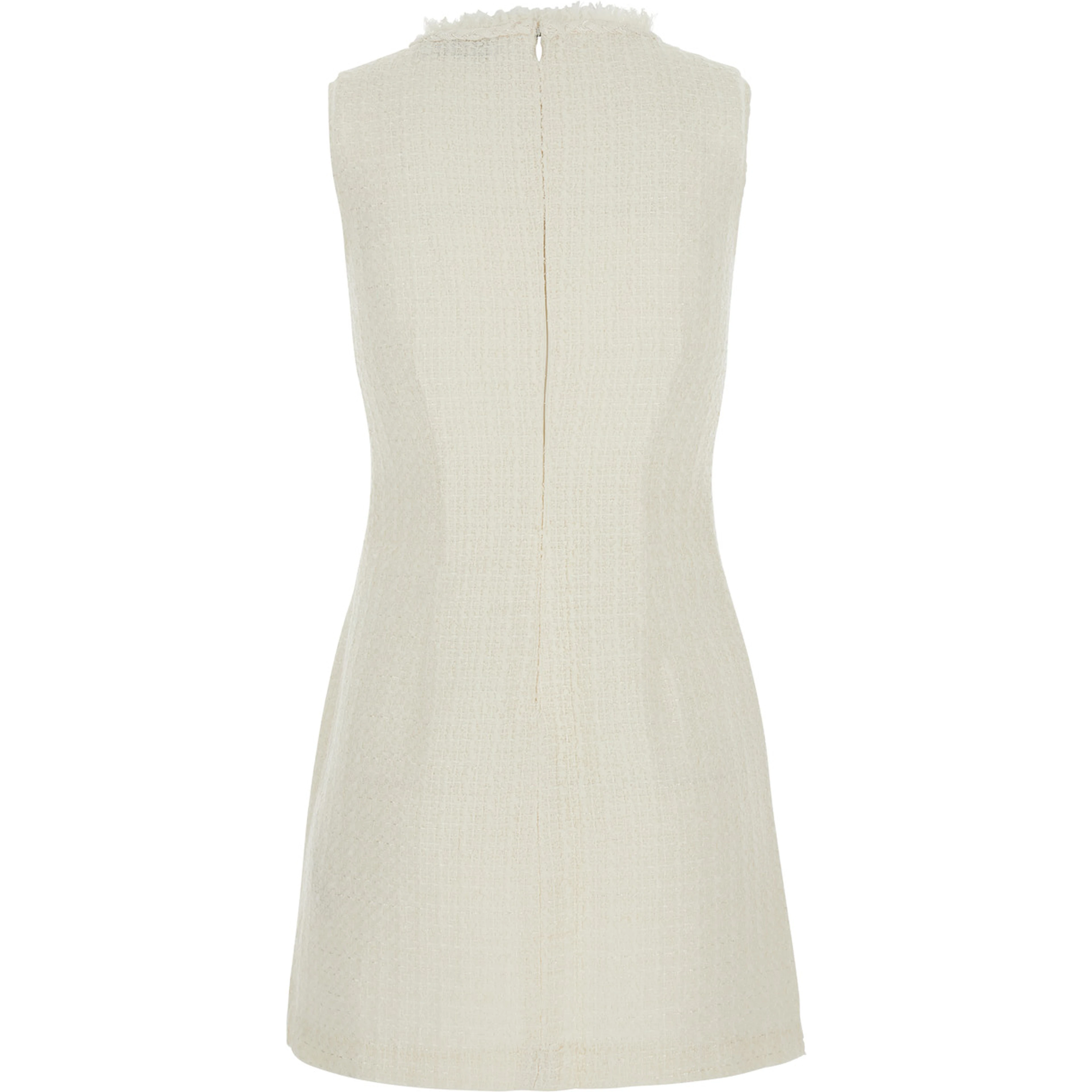 White Sleeveless Mini Dress with V-neck and Jewel Buttons in Tech Fabric for Women