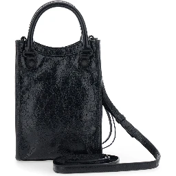 Le City Black  Shoulder Bag with Adjustable and Removable Strap and Zip Pocket on the Front in Leather for Women