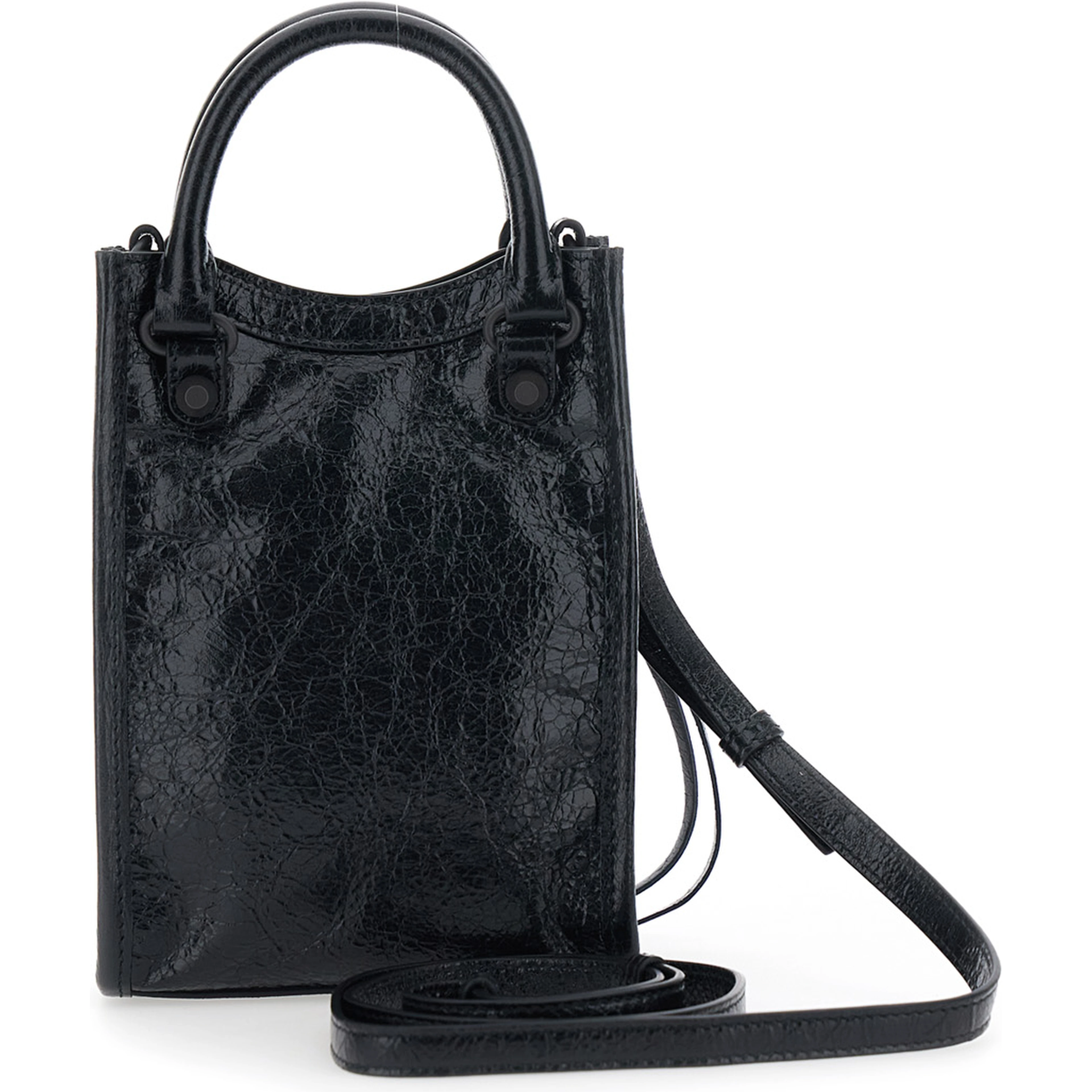Le City Black  Shoulder Bag with Adjustable and Removable Strap and Zip Pocket on the Front in Leather for Women