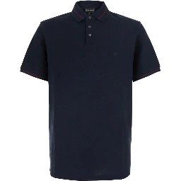 Blue Polo Shirt with Collar and Short Sleeves in Cotton for Men
