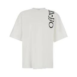 White Crew Neck T-Shirt with Logo lettering in Cotton Men