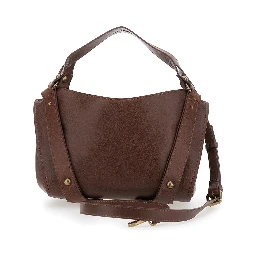 D-One Brown Shoulder bag with logo on the front and decorative straps with buckles in leather for women