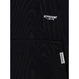 black Hoodie with logo details on front and back in cotton for men