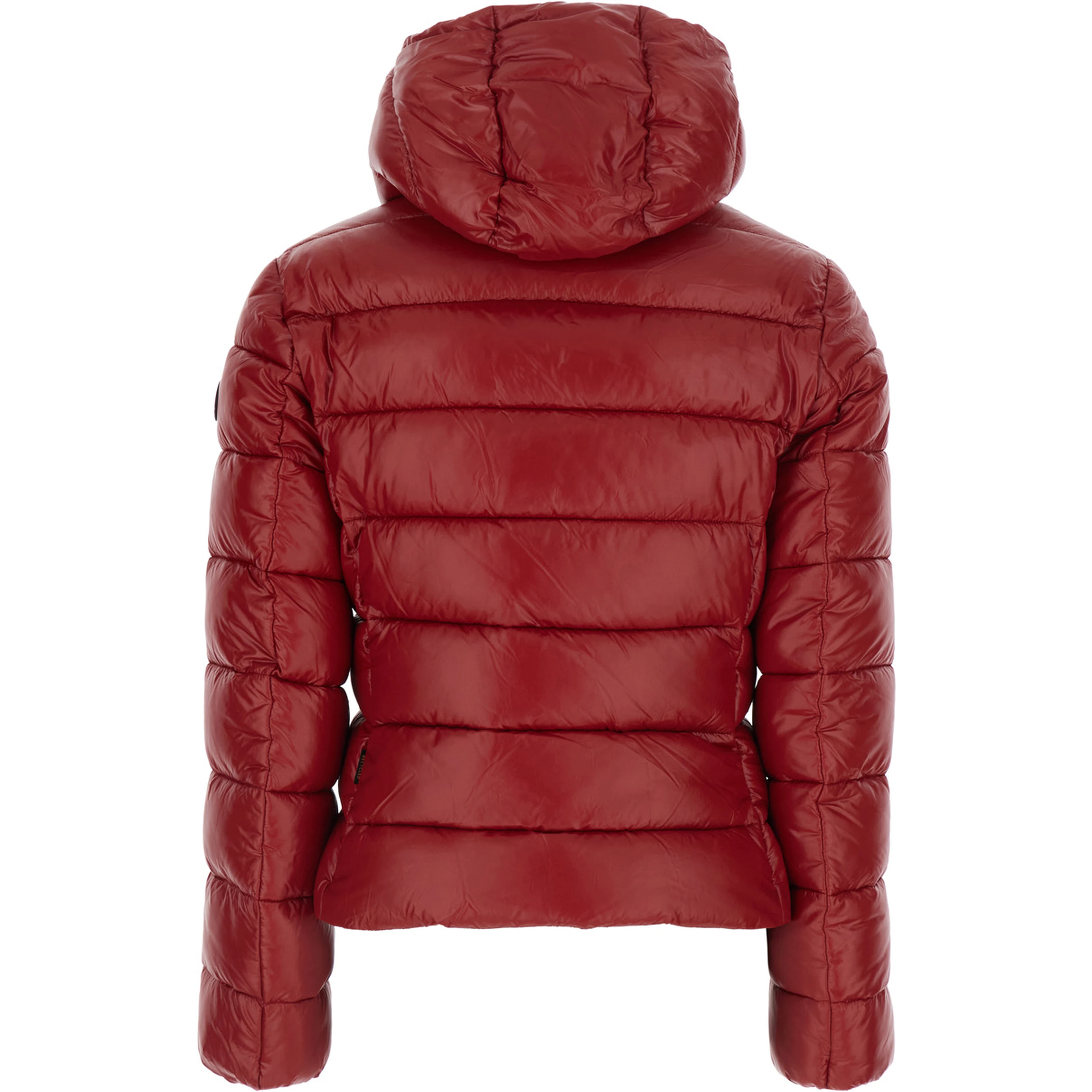 Cosmary red Down jacket with hood and logo patch on the sleeve in Tech Fabric women