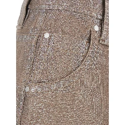 Beige jeans with faded effect and logo patch on the back in denim for women