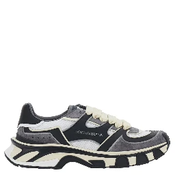 white and black Sneakers with logo lettering on the side and design with leather and suede inserts for men