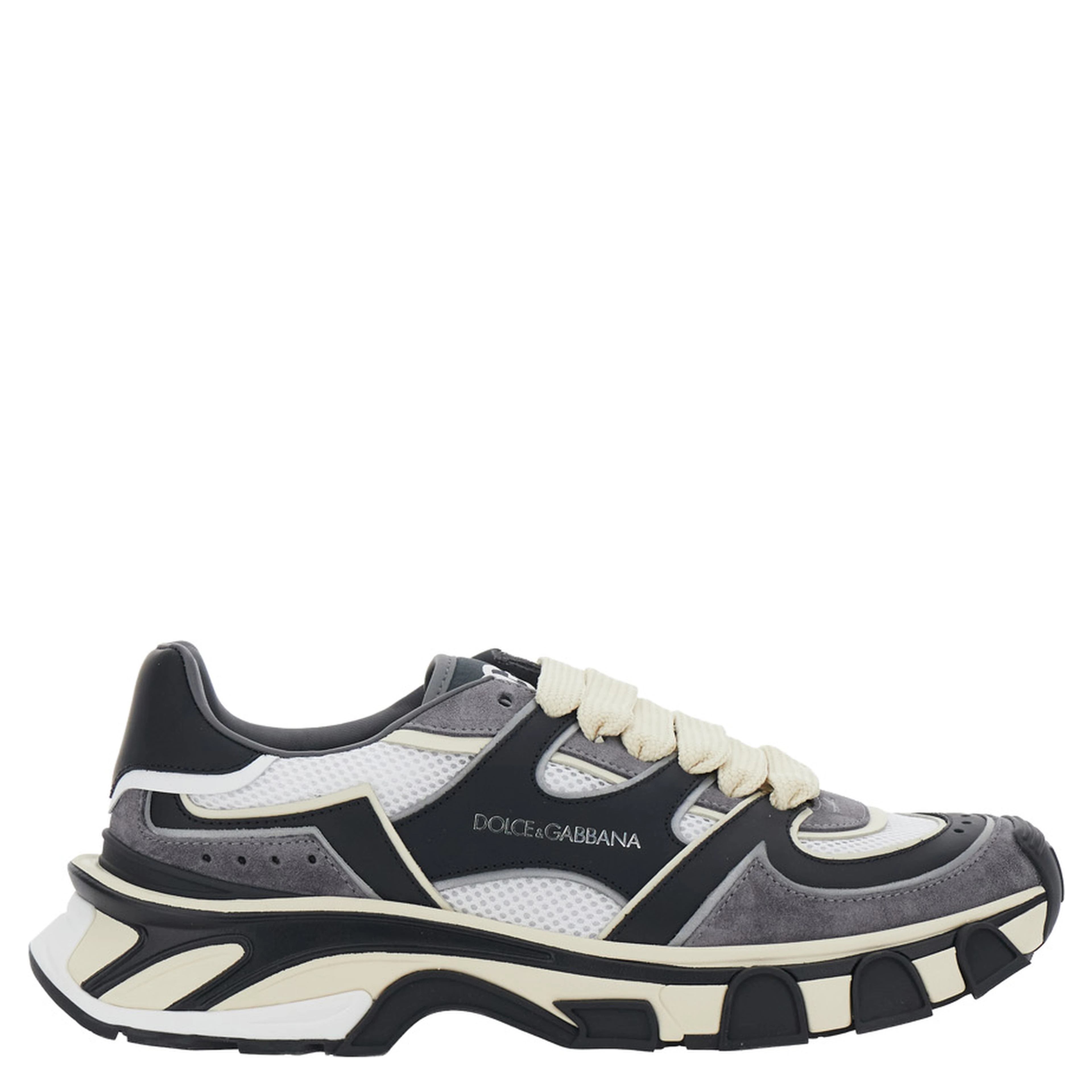 white and black Sneakers with logo lettering on the side and design with leather and suede inserts for men