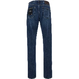 Blue Jeans with logo embroidery on the front and logo patch on the back in denim for men