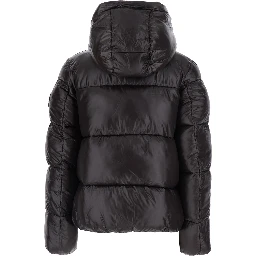 Biddy brown Down jacket with hood and logo patch on the sleeve in Tech Fabric women