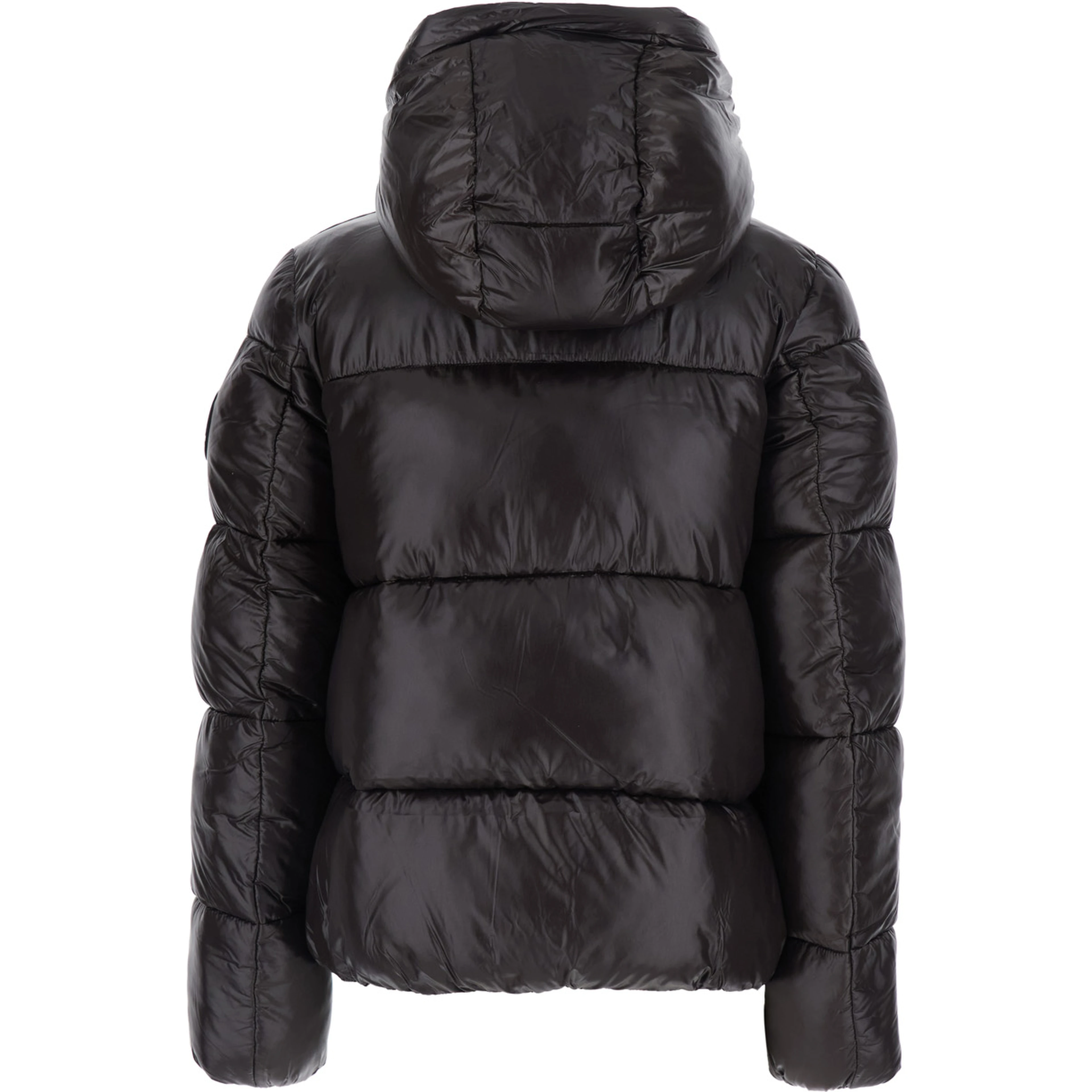 Biddy brown Down jacket with hood and logo patch on the sleeve in Tech Fabric women