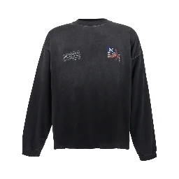 Black Crew neck T-shirt with dropped shoulders and front and back print in cotton for men