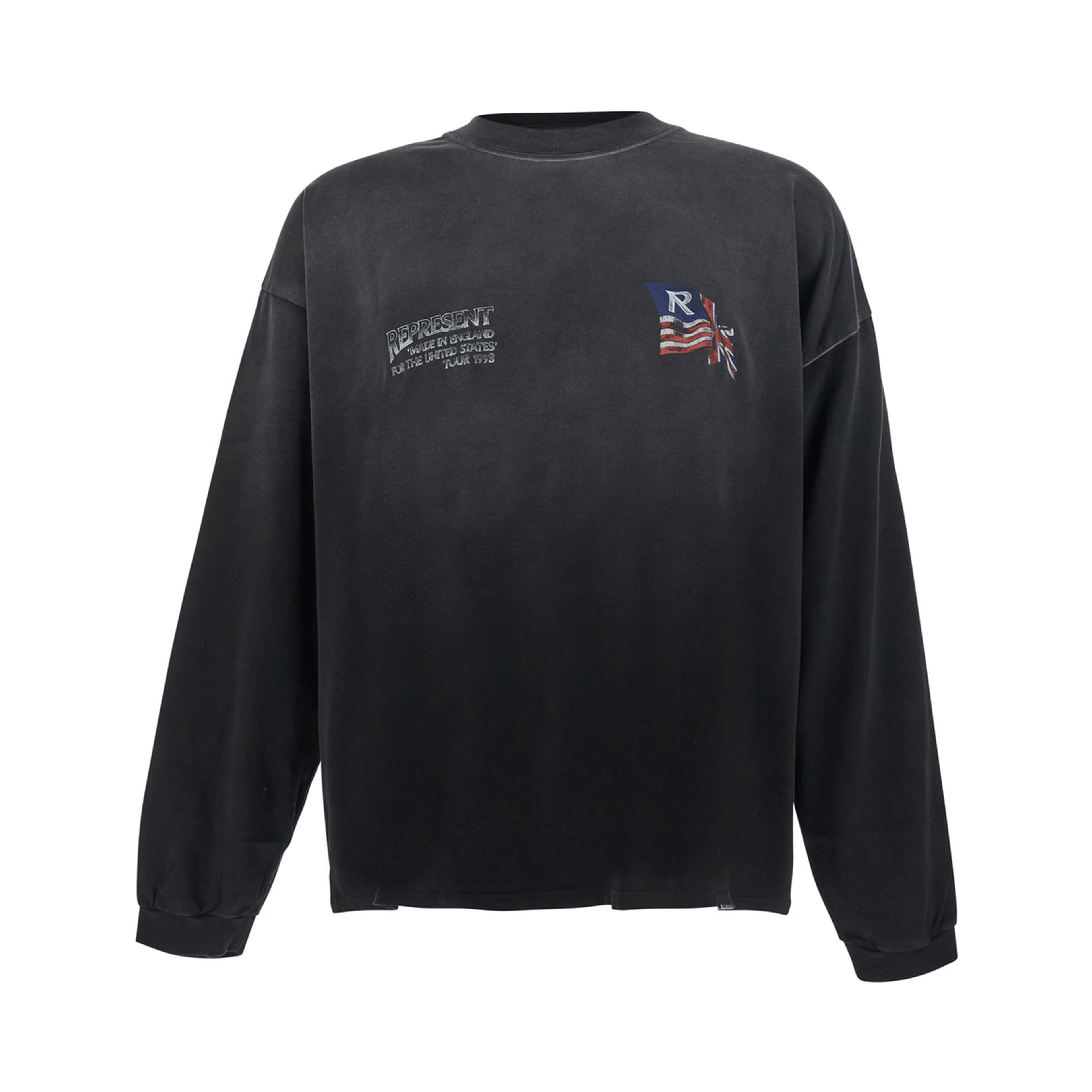 Black Crew neck T-shirt with dropped shoulders and front and back print in cotton for men
