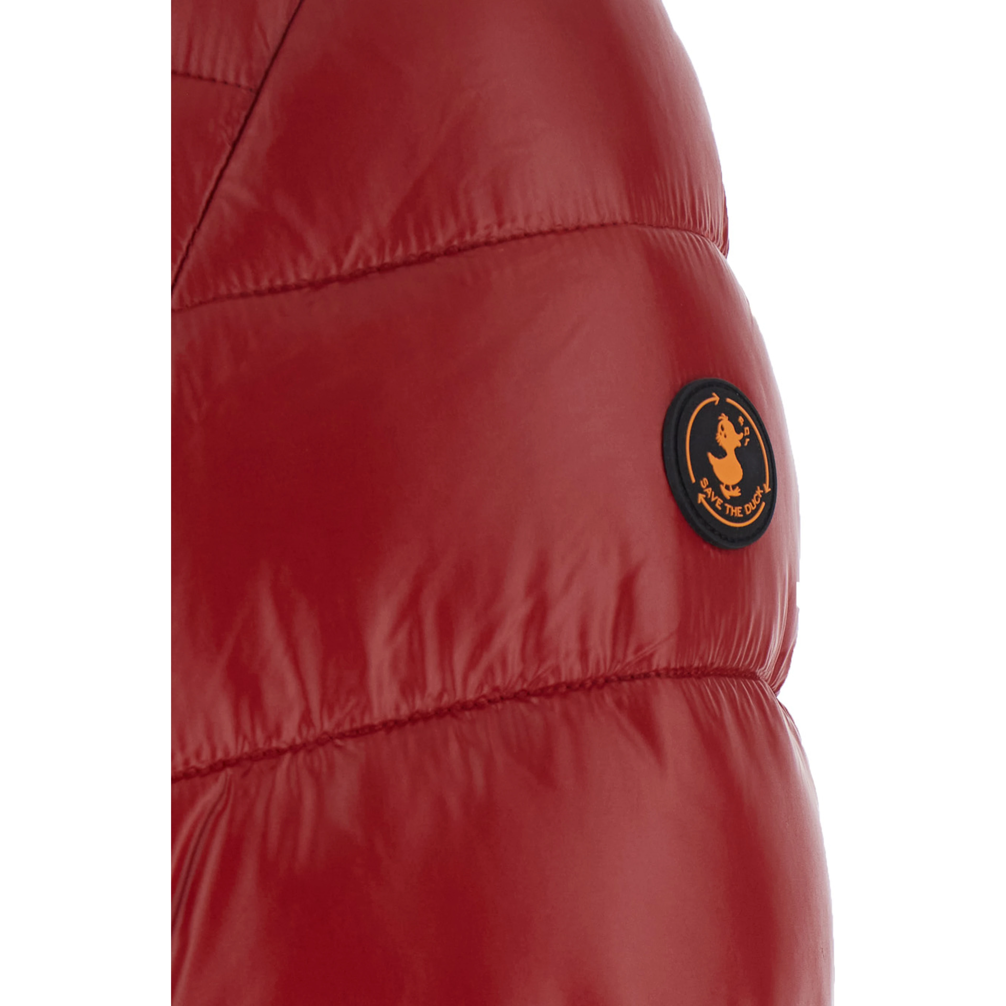 Cosmary red Down jacket with hood and logo patch on the sleeve in Tech Fabric women