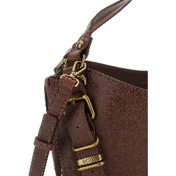 D-One Brown Shoulder bag with logo on the front and decorative straps with buckles in leather for women