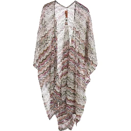 multicolor Long poncho with Zig Zag motif in fabric for women