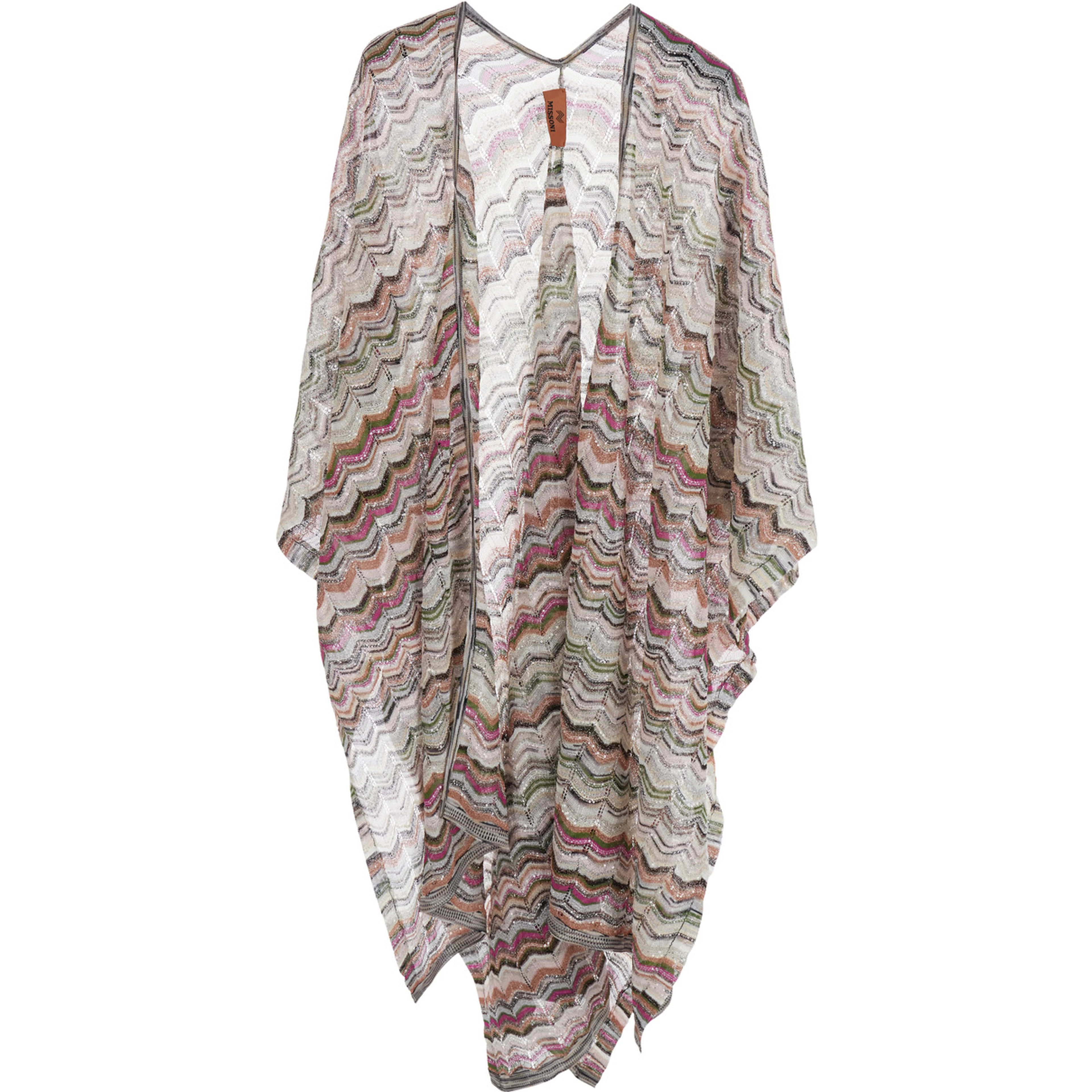 multicolor Long poncho with Zig Zag motif in fabric for women