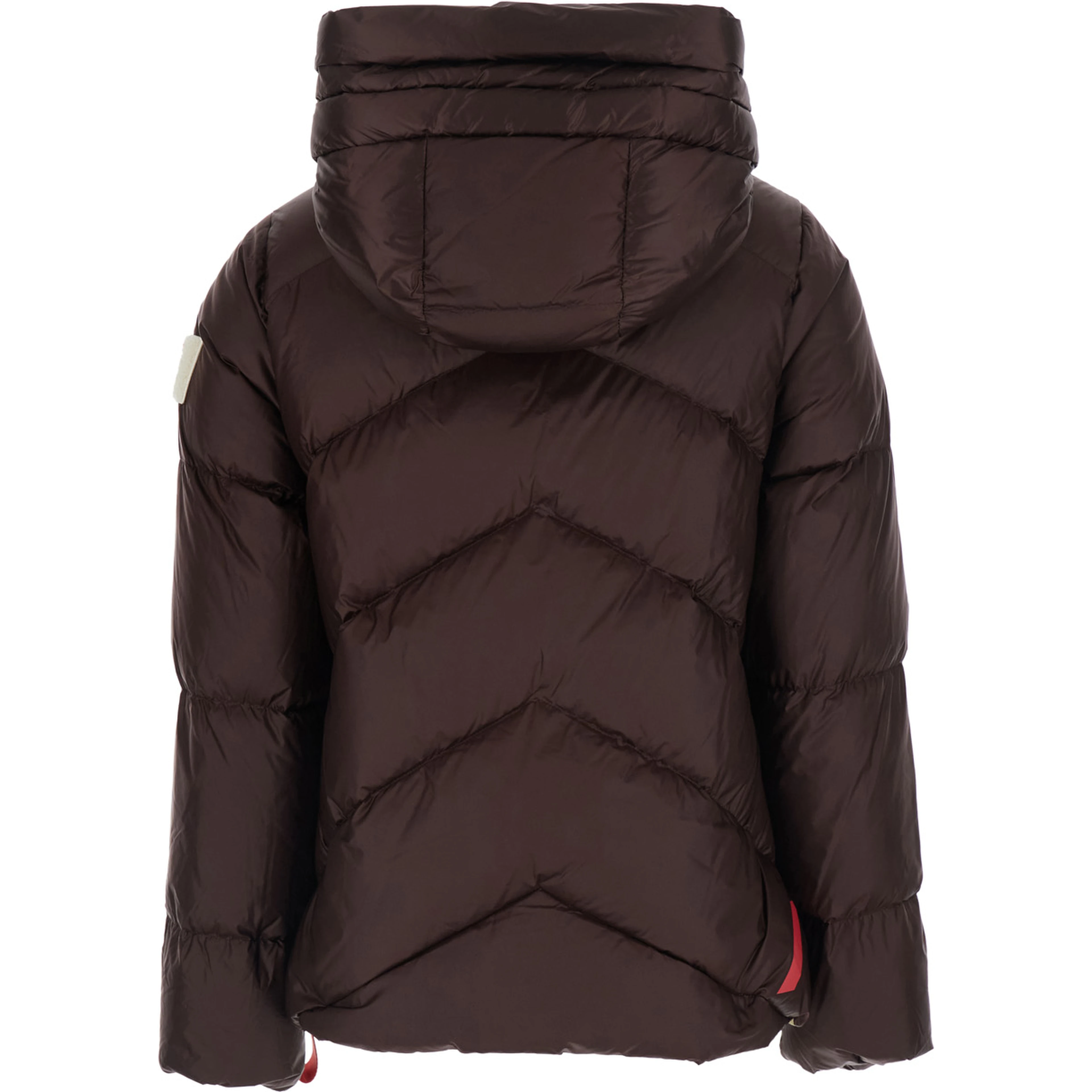 Helsinki Brown Down jacket with hood and logo patch on the sleeve in Tech Fabric women