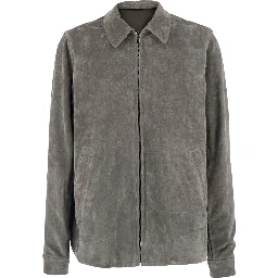 Brad Grey Jacket with classic collar and back strap in suede men