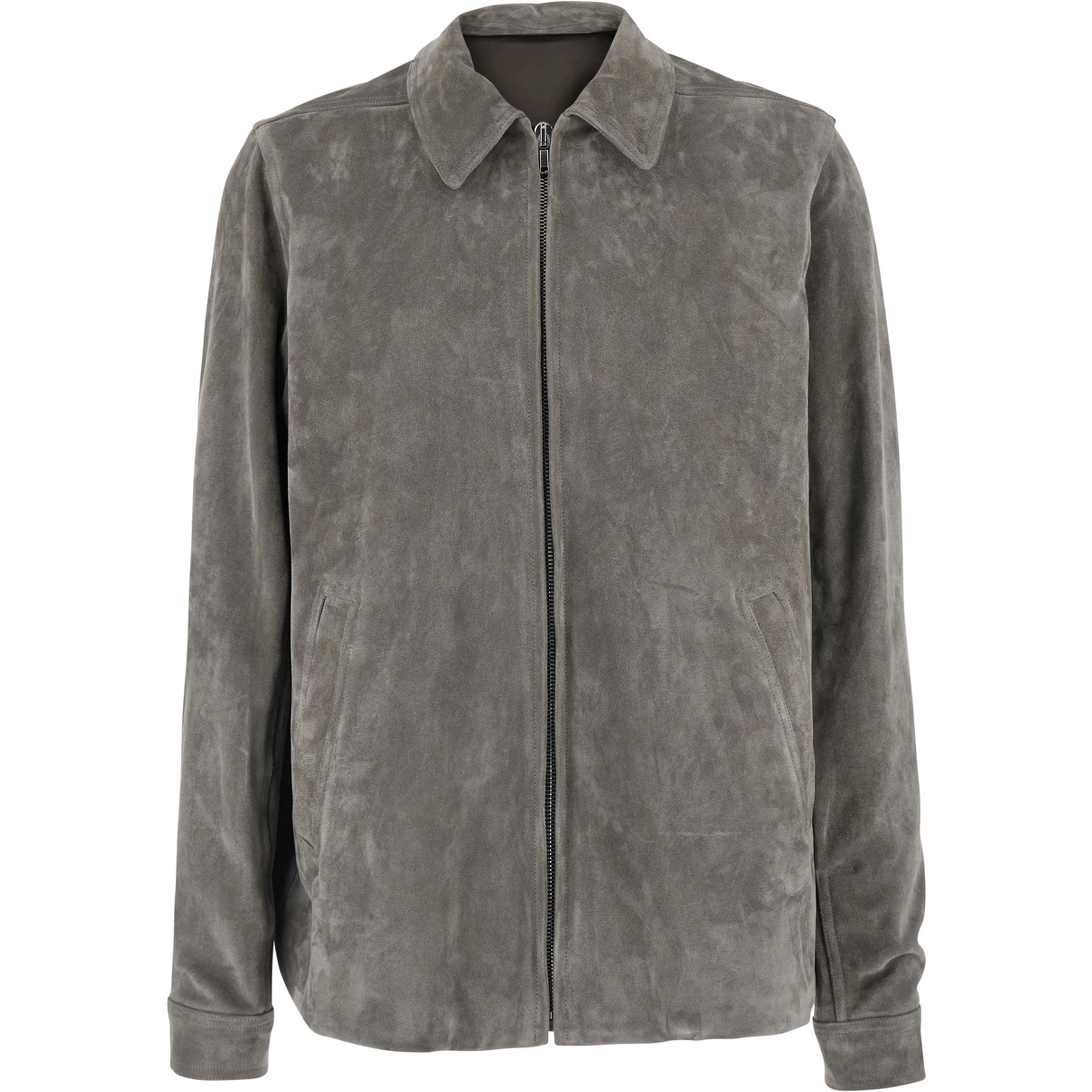 Brad Grey Jacket with classic collar and back strap in suede men