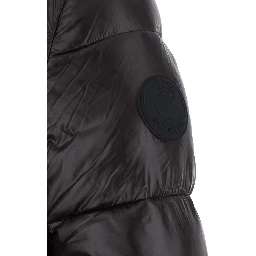 Biddy brown Down jacket with hood and logo patch on the sleeve in Tech Fabric women