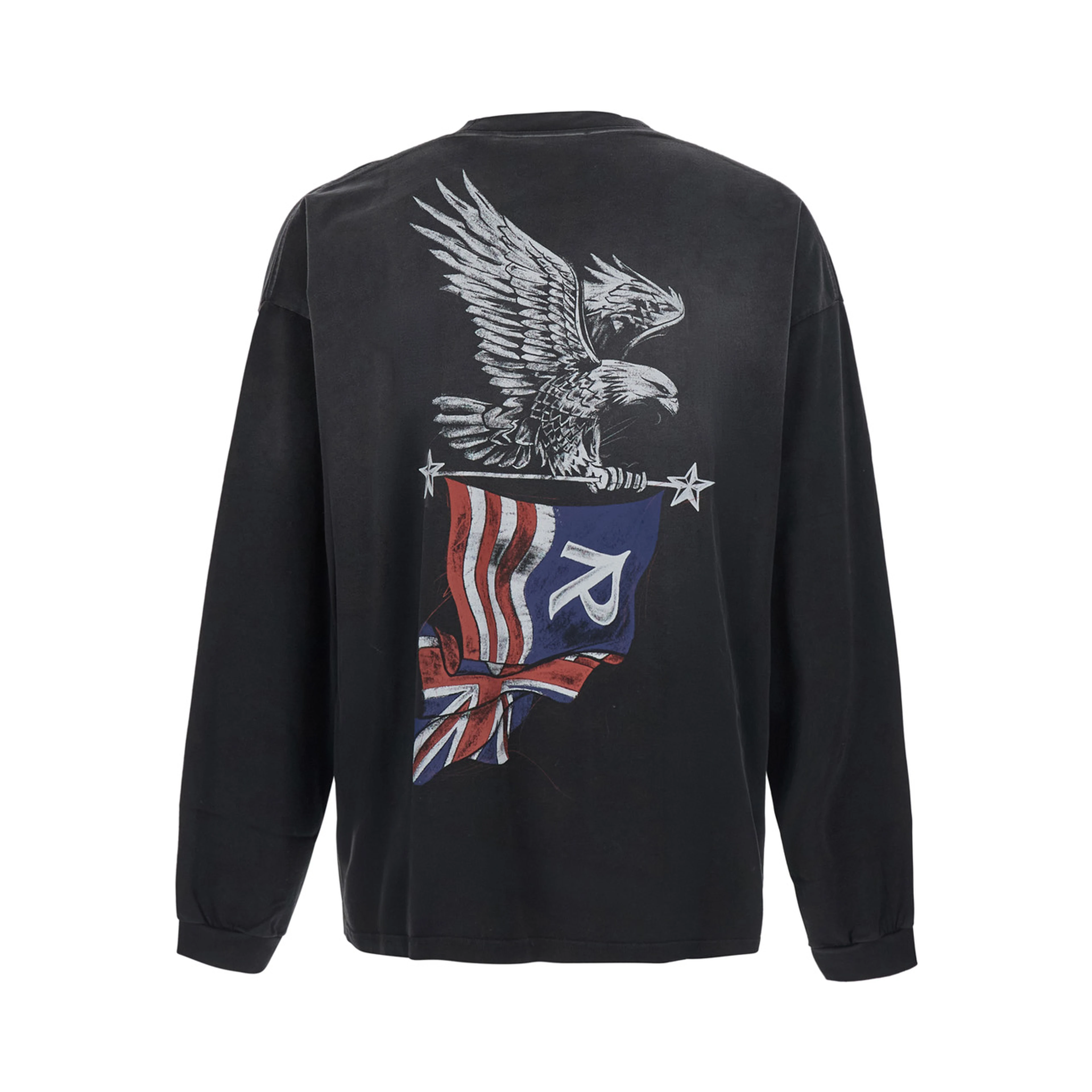 Black Crew neck T-shirt with dropped shoulders and front and back print in cotton for men