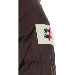 Helsinki Brown Down jacket with hood and logo patch on the sleeve in Tech Fabric women