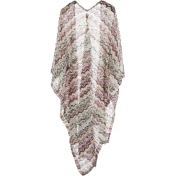 multicolor Long poncho with Zig Zag motif in fabric for women