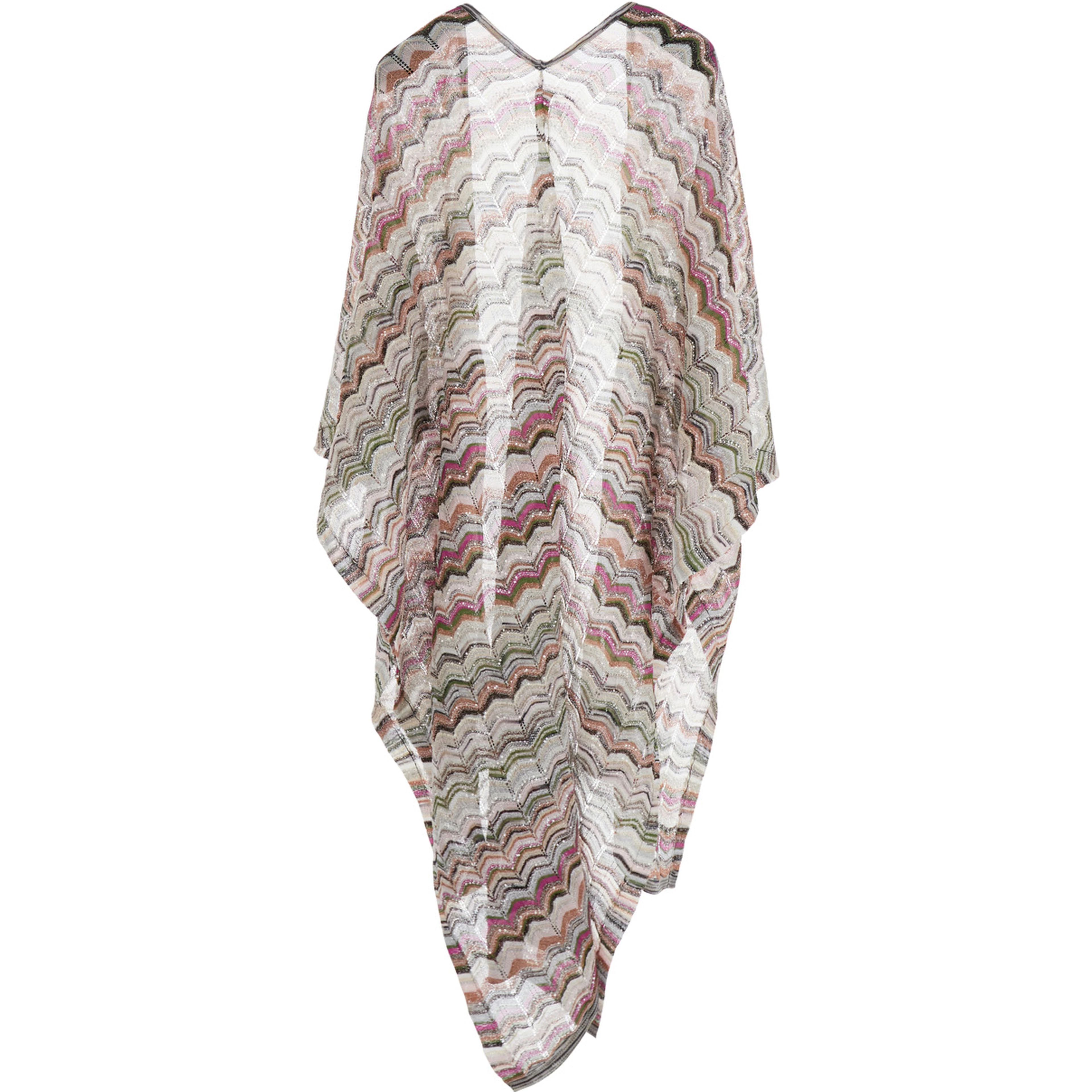multicolor Long poncho with Zig Zag motif in fabric for women