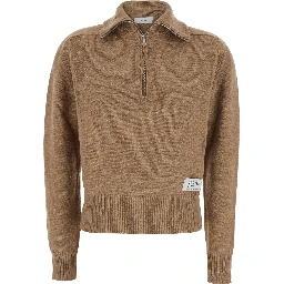 WOOL ZIP PULL with zip closure and high collar in Beige Wool Men
